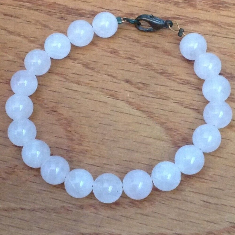 VINTAGE 90s PINK QUARTZ BEADED BRACELET ARTISAN HANDMADE WOMENS SIZE 7.125" 6mm